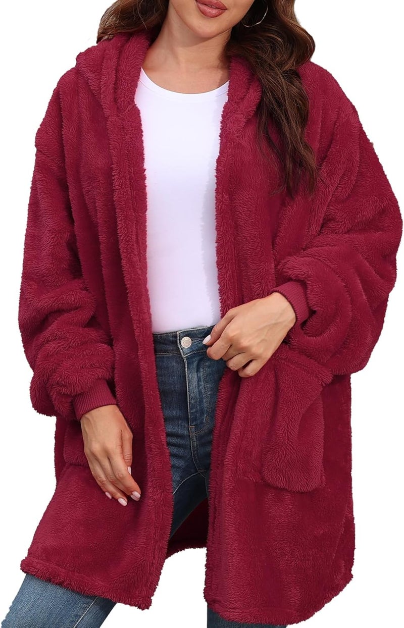 Argstar Hooded Cardigan for Women and Men, Oversized Sweatshirt Fuzzy Fleece Blanket Hoodie Jacket - One Size Fits All - Image 1